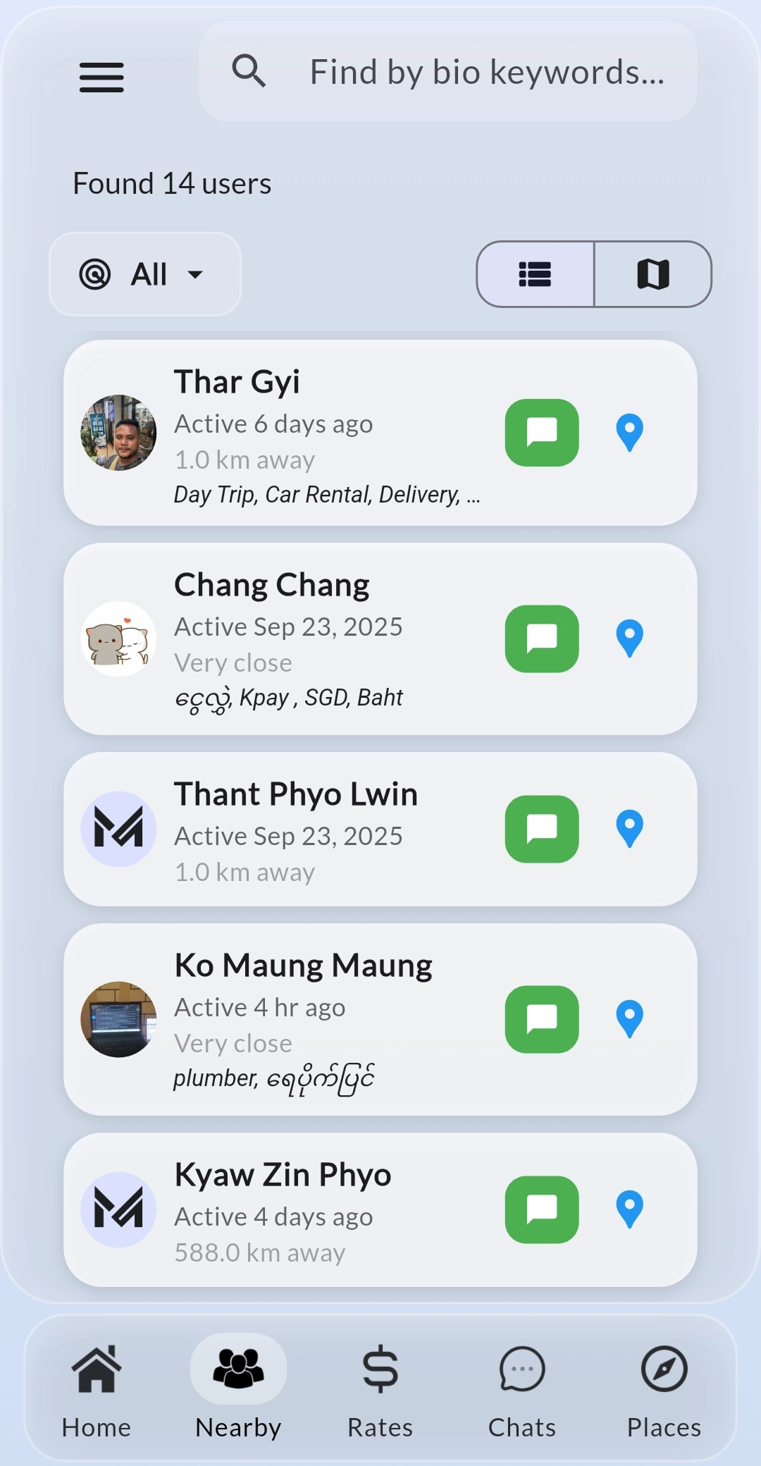 MC Hub Nearby users list